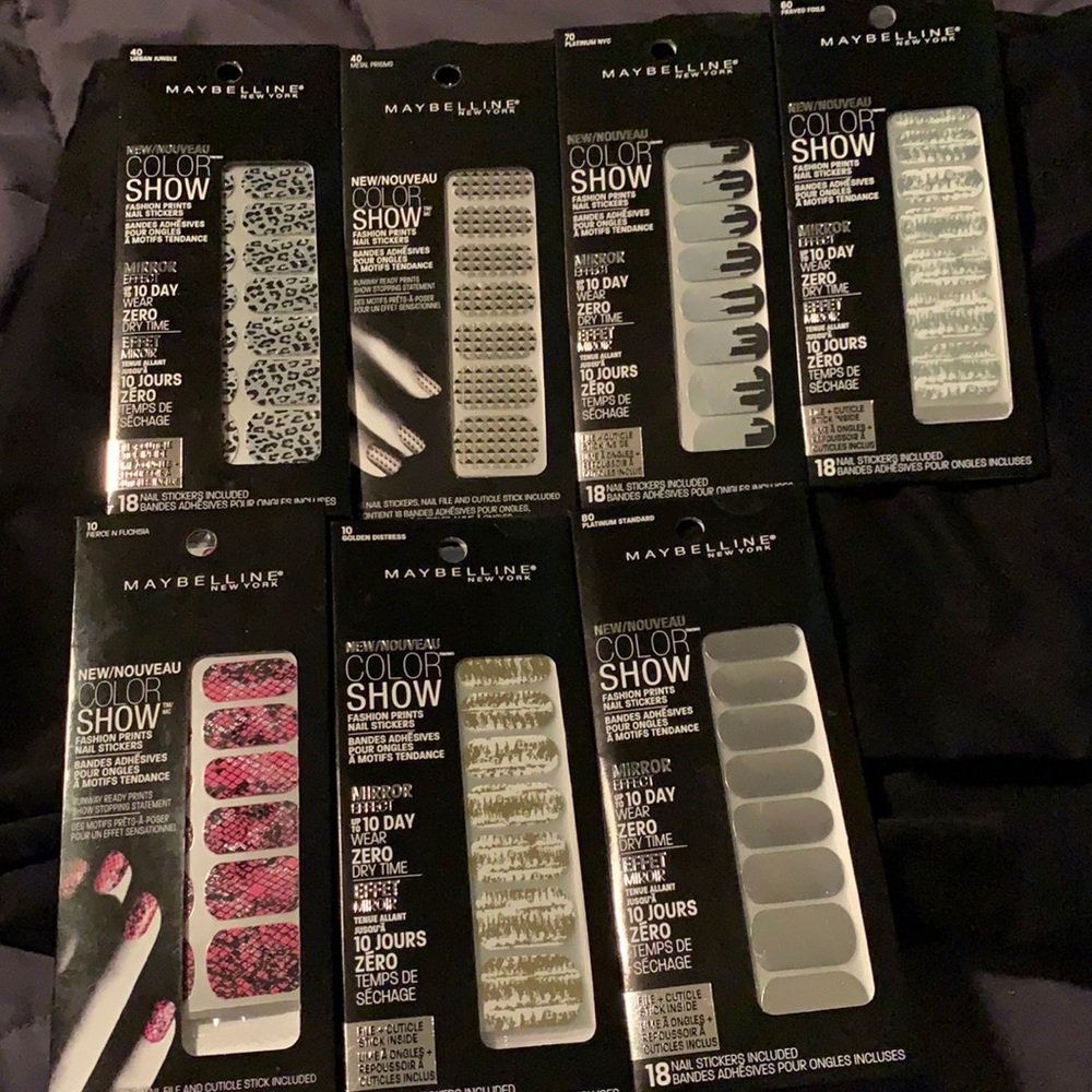 Seven packs of Maybelline color show nail stickers